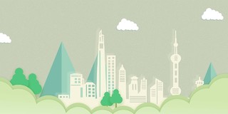 浅绿色卡通树木云朵城市世界住房日展板背景